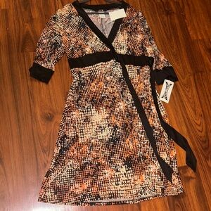 NWTS JFW Black/Orange Abstract Mosaic Print Women's Wrap Midi Dress sz 2X Boho